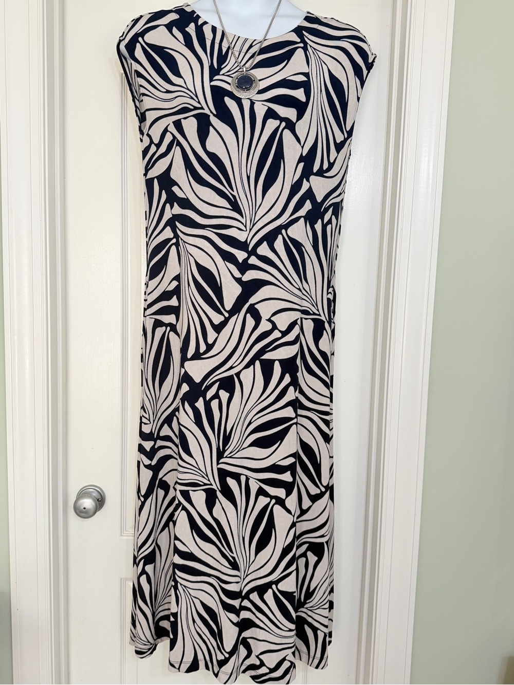 Chico's Navy and Cream Swirl Print Midi Dress